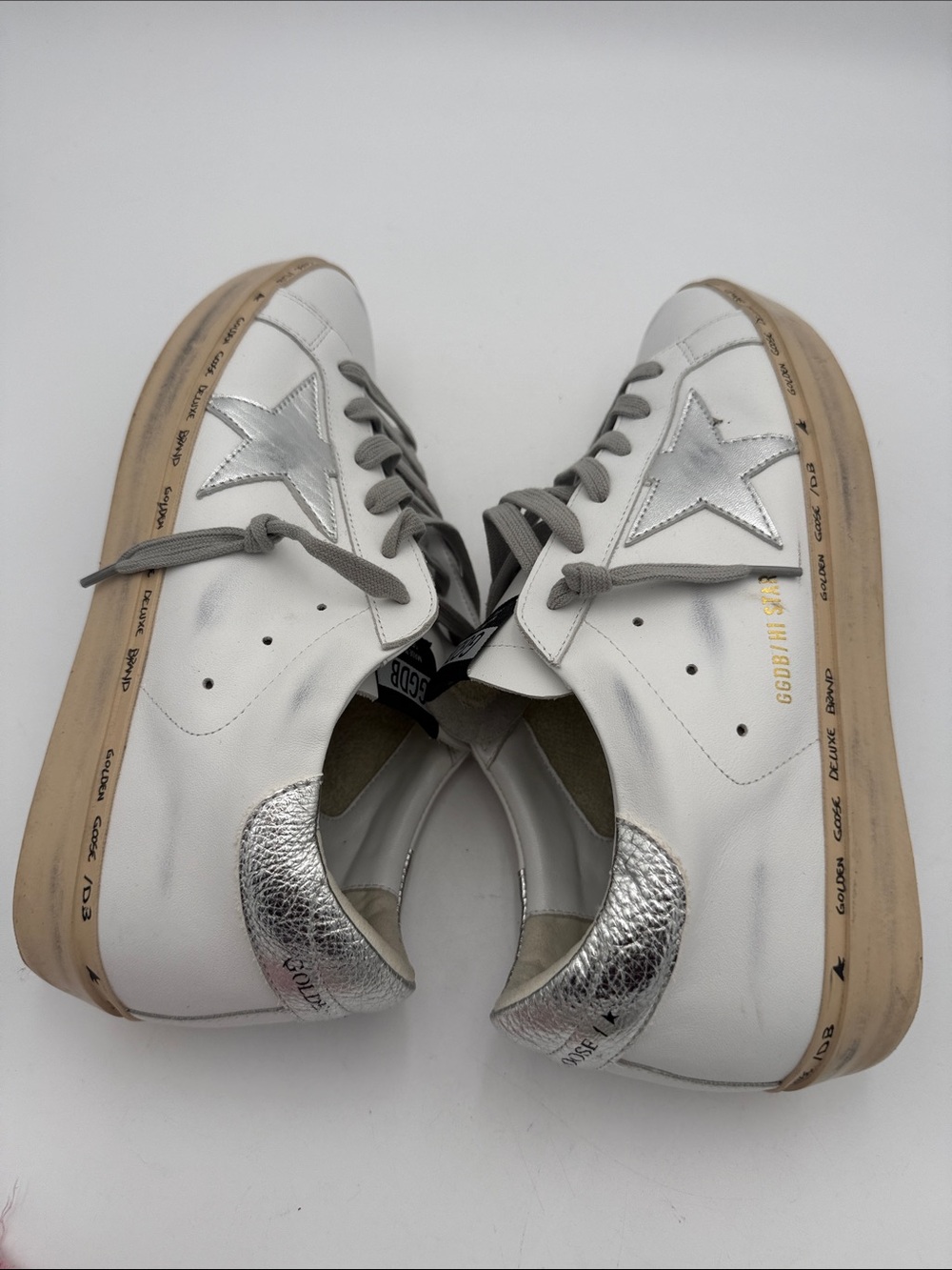 Golden Goose Style GGDB White Leather Sneakers distressed Gray Laces men 42 - Picture 8 of 13